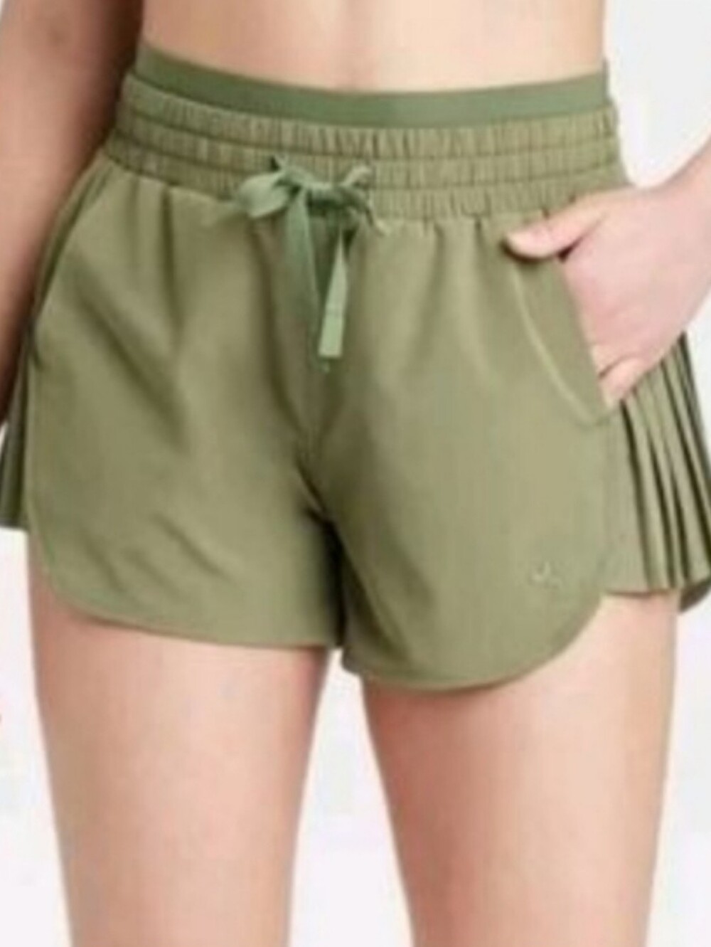 JoyLab Olive High-Rise Pleated Side Athletic Shorts with Drawstring